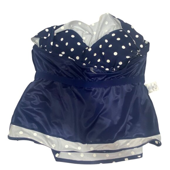 Lands End Tankini Swim Top Womens Size 18W Navy Polka Dot Ruffle Beach Resort C - Picture 8 of 14